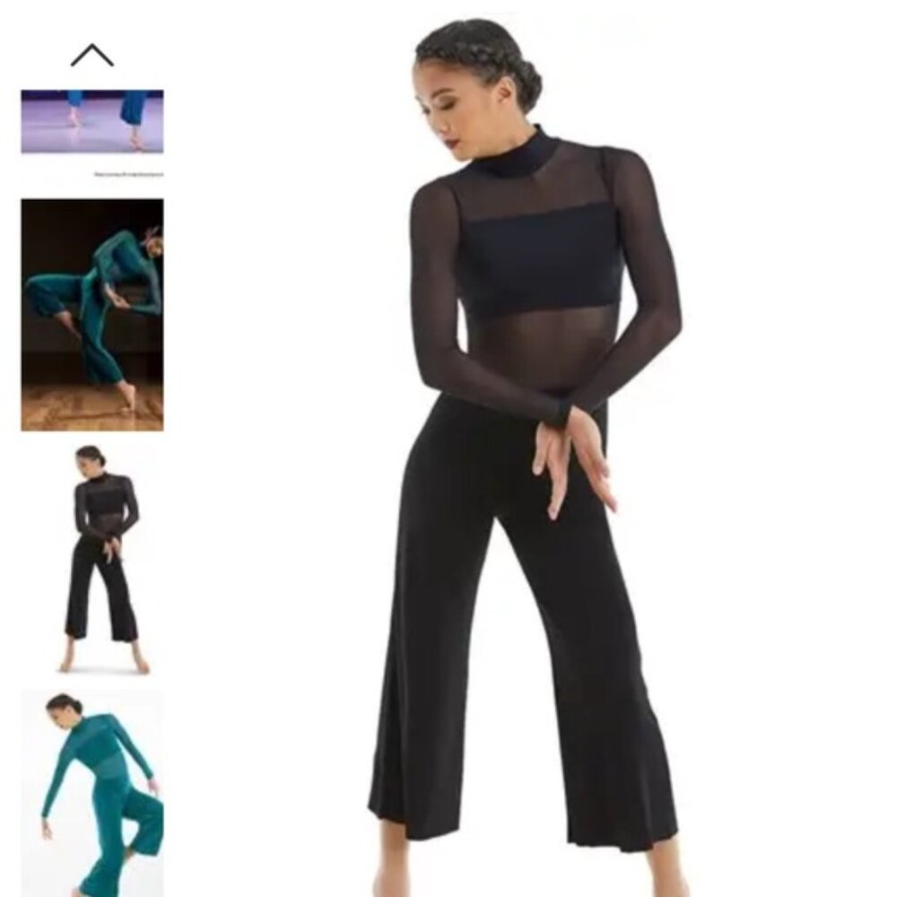 Balera Dance Costume Teal Culotte Unitard with Mesh MJ11187 Adult Small Medium - Picture 3 of 9